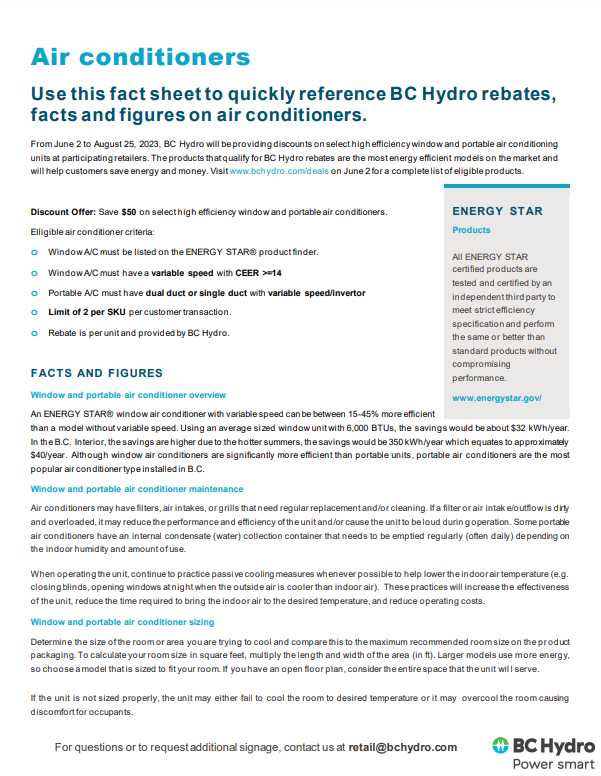 BC Hydro Rebates Air Conditioner