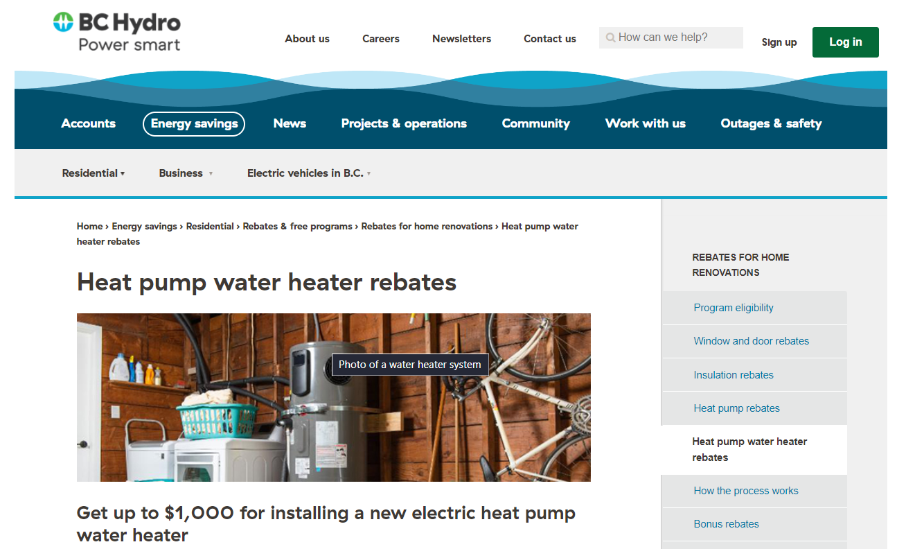 BC Hydro Rebates Hot Water Tank