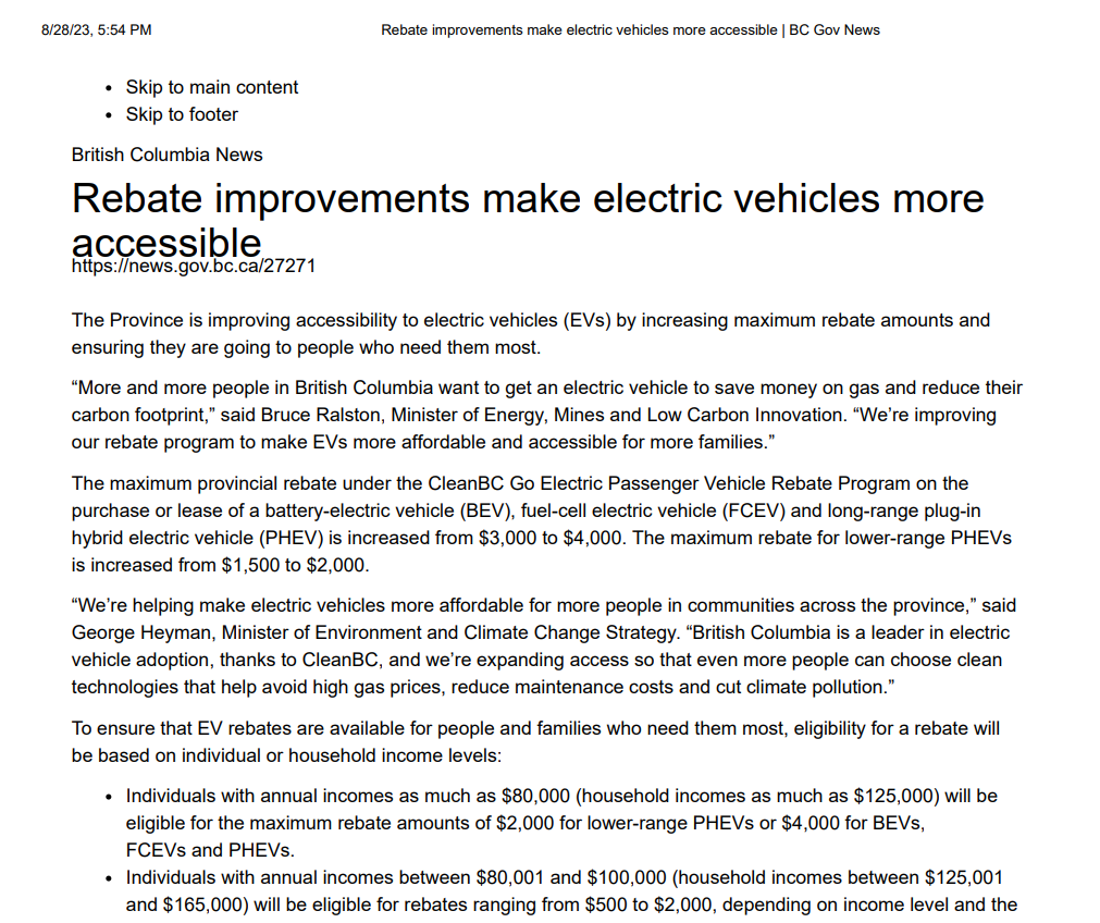 BC Provincial Rebates On Hybrid Vehicles